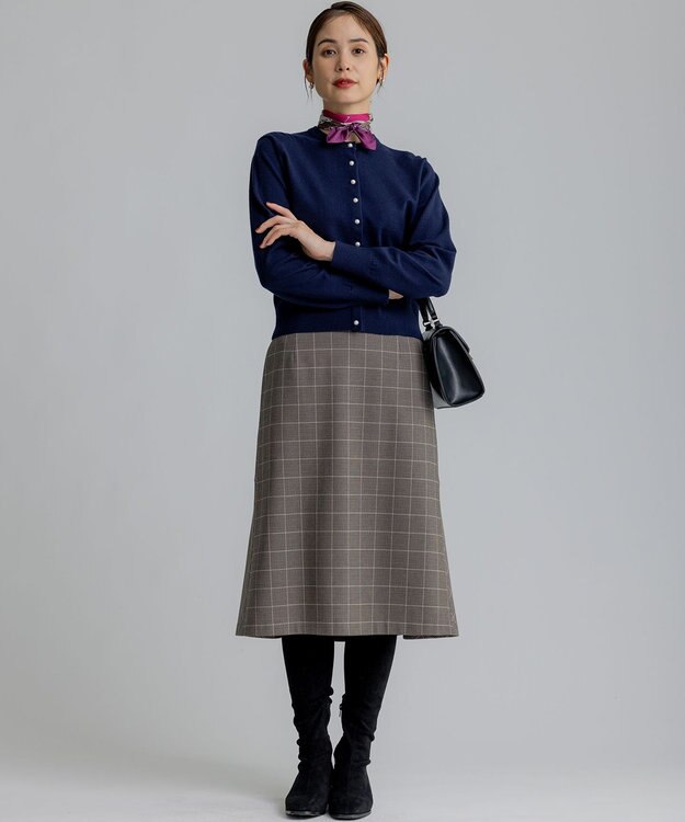組曲 L 2WAYウォームストレッチ チェックスカート ベージュ系3