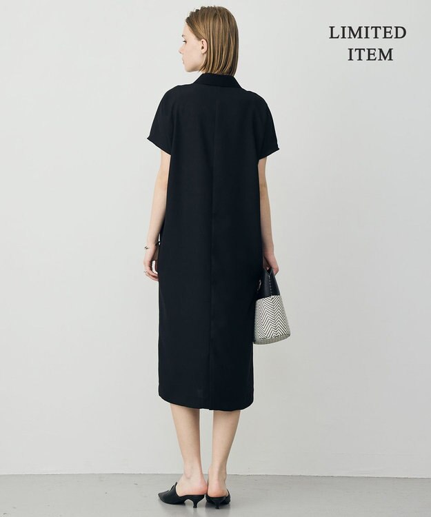 ICB 【先行予約・WEB限定】FluidBackSatin ニット衿シャツワンピース ブラック