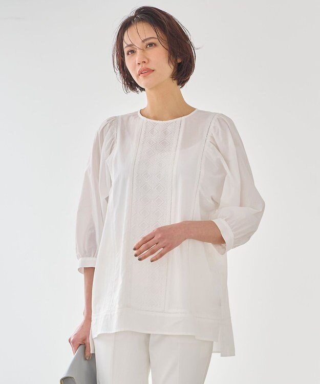 自由区 【洗える・XSサイズあり】ジオメトリックエンブロイダリー ブラウス アイボリー系