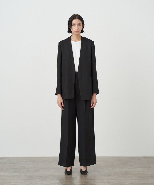 ATON LINEN OXFORD | ストレートパンツ BLACK