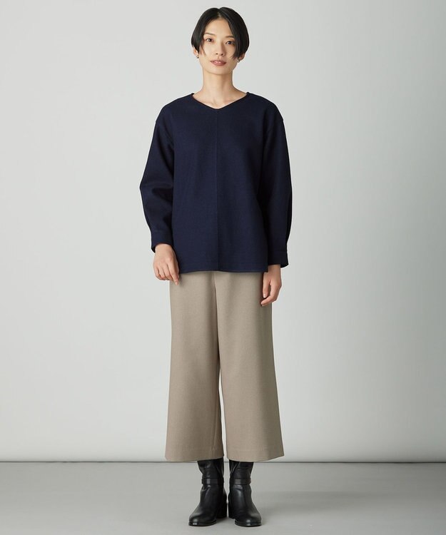 J.PRESS LADIES メルトンジャージー Vネック カットソー ネイビー系