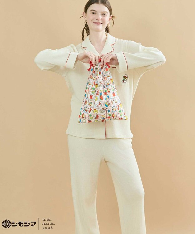 une nana cool MADE WITH シモジマ 【綿100%】開襟ワッフルパジャマ ライトベージュ