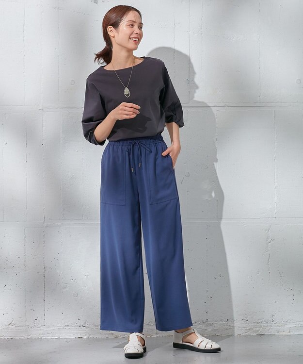 ANY 【ウエストゴム/UVケア/接触冷感】清涼リラックスワイドパンツ ブルー