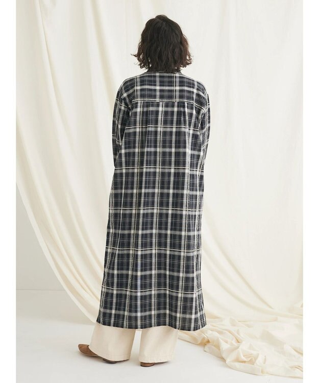 CRAFT STANDARD BOUTIQUE 先染めチェック（小）バンドカラー袖ＲＩＢ　ＯＰ Black