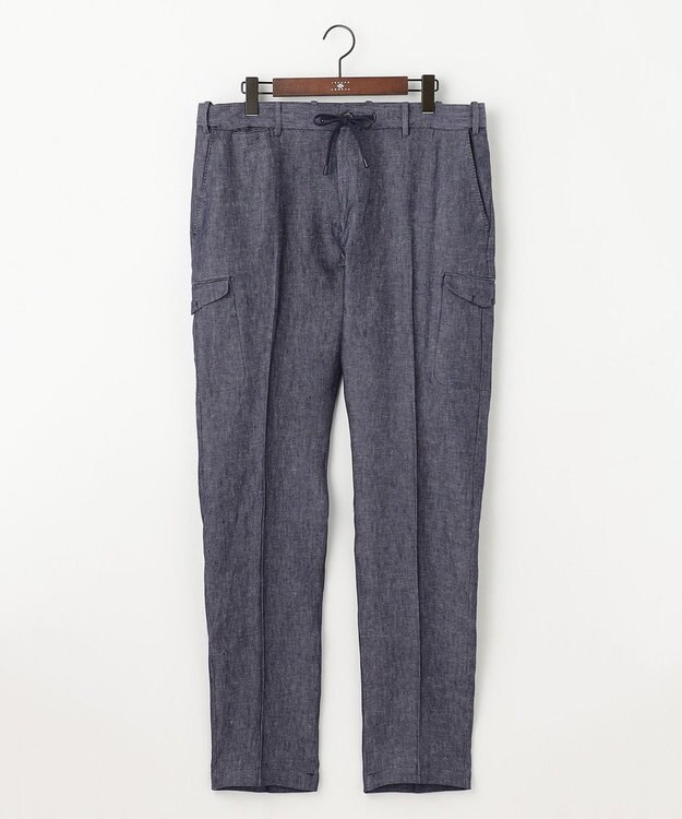 JOSEPH ABBOUD 【キングサイズ・ウエストも伸びる！/JAPANファブリック/イージーパンツ/清涼/セットアップ】リネンデニム パンツ ネイビー系