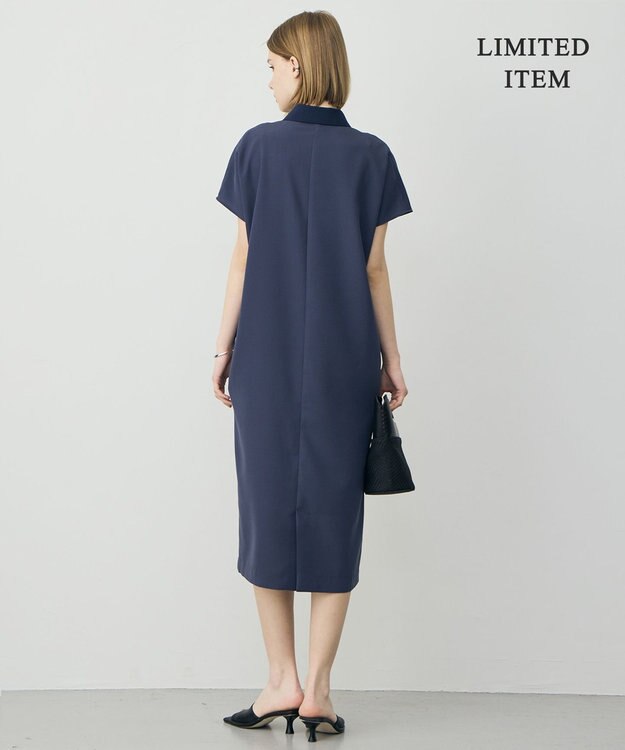 ICB 【先行予約・WEB限定】FluidBackSatin ニット衿シャツワンピース ダルブルー