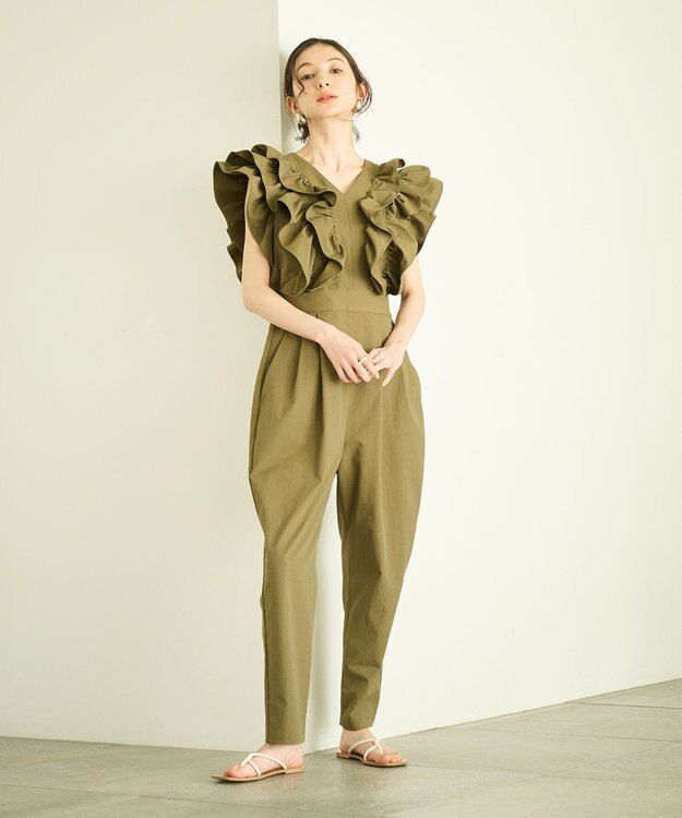 #Newans ラッフルフリルオールインワン カーキ