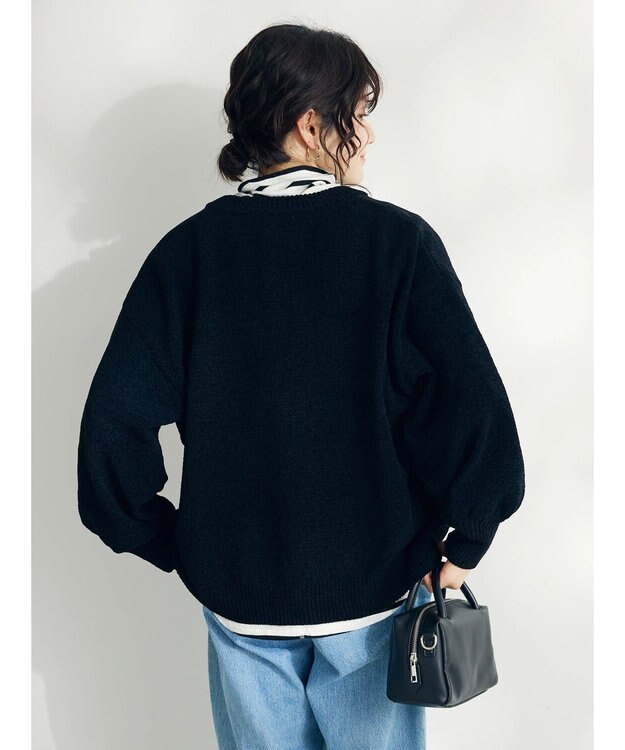 CRAFT STANDARD BOUTIQUE 洗えるコードモールクルーネックカーデイガン Black