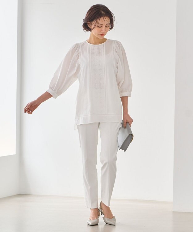 自由区 【洗える・XSサイズあり】ジオメトリックエンブロイダリー ブラウス アイボリー系