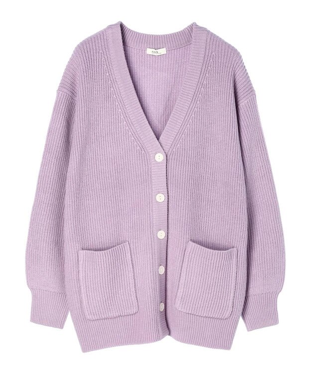 earth music&ecology アンチピリング畦Ｖネックカーディガン Lavender