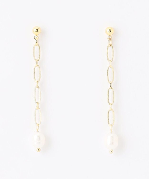 ANY フェイクパールチェーン ピアス（両耳用） ゴールド系
