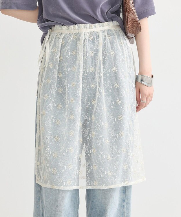 earth music&ecology フラワー刺繍レイヤードスカート Ecru