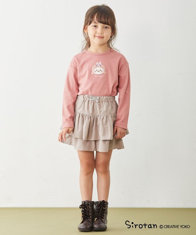 ANY KIDS 【しろたん×any FAM】しろたんサガラ刺繍長袖Tシャツ ピンク