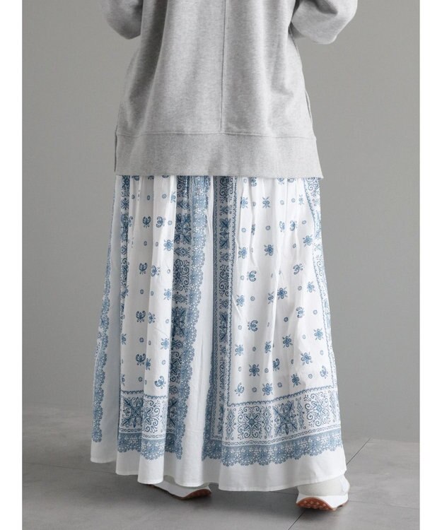 CRAFT STANDARD BOUTIQUE パネル柄マキシギャザースカート Blue