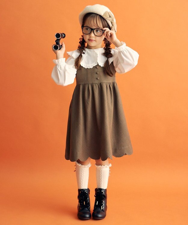 ANY KIDS チェックジャンパースカート ベージュチェック