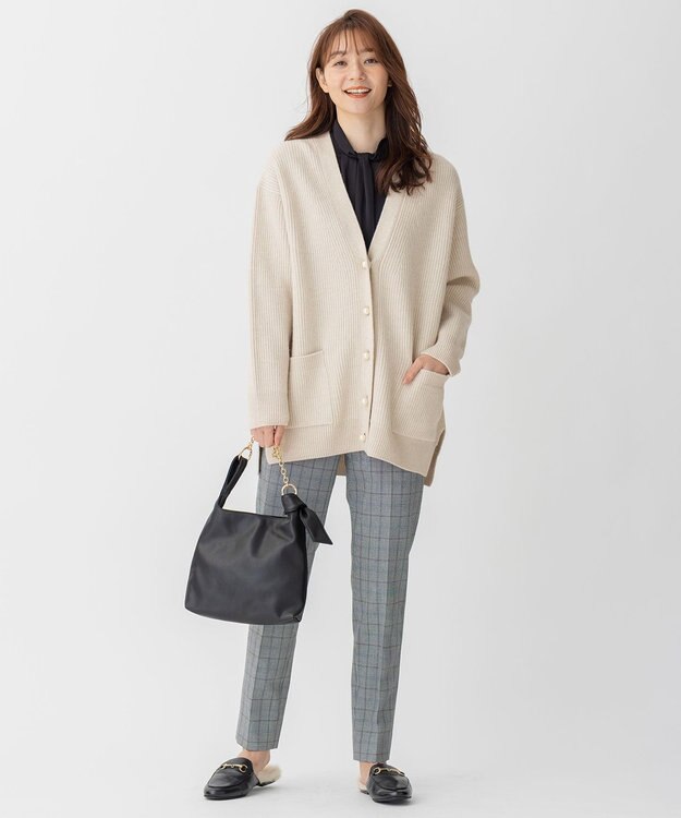 自由区 L 【洗える】ウールカシミヤブレンド Vネックカーディガン ベージュ系