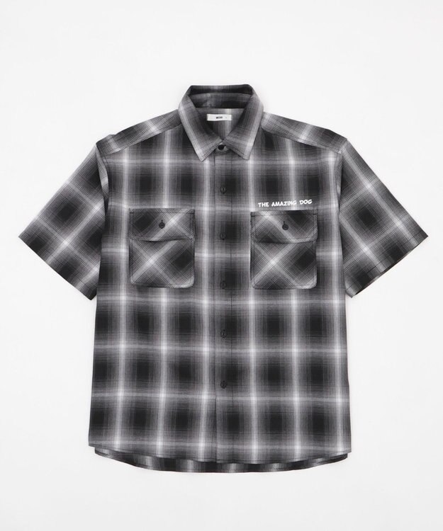 WEGO 【ユニセックス着用ITEM/MLサイズ展開】イラストオンブレチェックシャツ（SS） ブラックチェック1