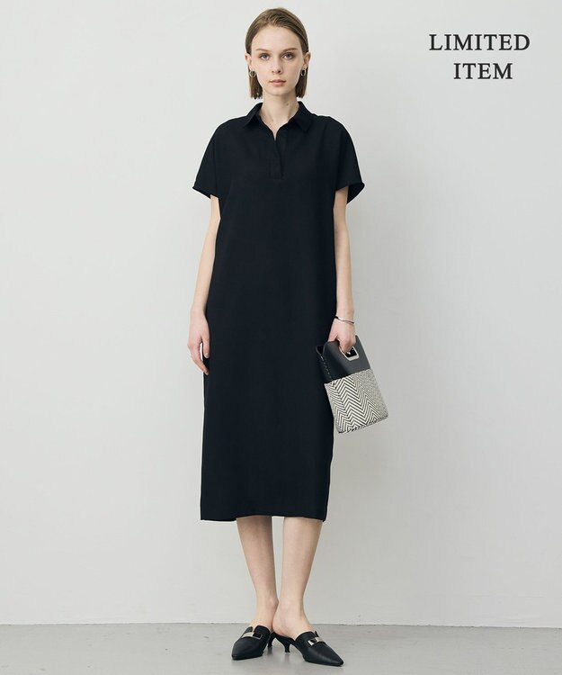 ICB 【先行予約・WEB限定】FluidBackSatin ニット衿シャツワンピース ブラック