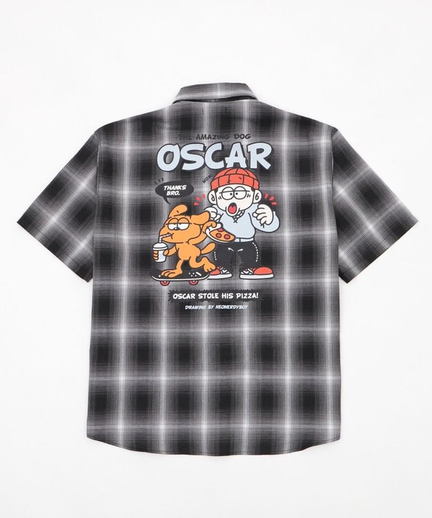 WEGO 【ユニセックス着用ITEM/MLサイズ展開】イラストオンブレチェックシャツ（SS） ブラックチェック1