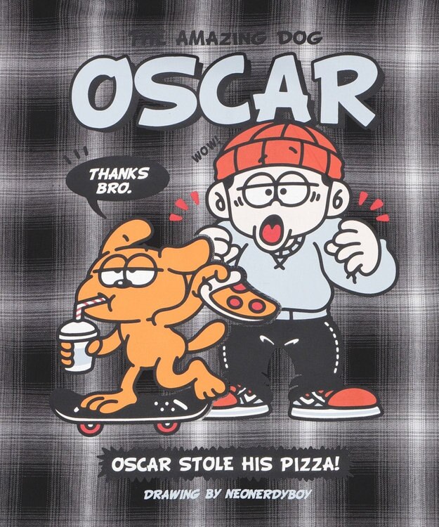 WEGO 【ユニセックス着用ITEM/MLサイズ展開】イラストオンブレチェックシャツ（SS） ブラックチェック1