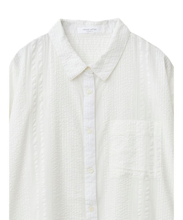 Green Parks インド綿 シアサッカーシャツ Off White