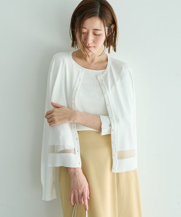 YECCA VECCA シアーMIXカーディガン Off White