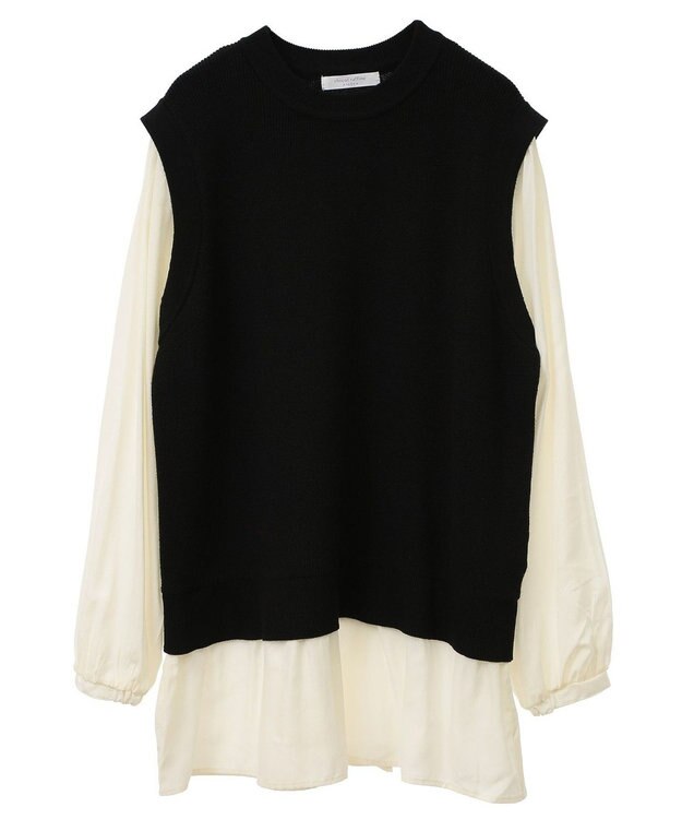 Green Parks 布帛ドッキングニットチュニック Black