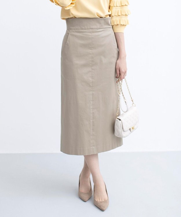 組曲 【WEB限定】サテンストレッチ Iラインスカート モカベージュ系