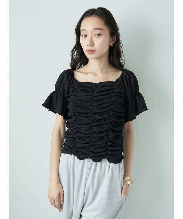 earth music&ecology カットシャーリングプルオーバー Black