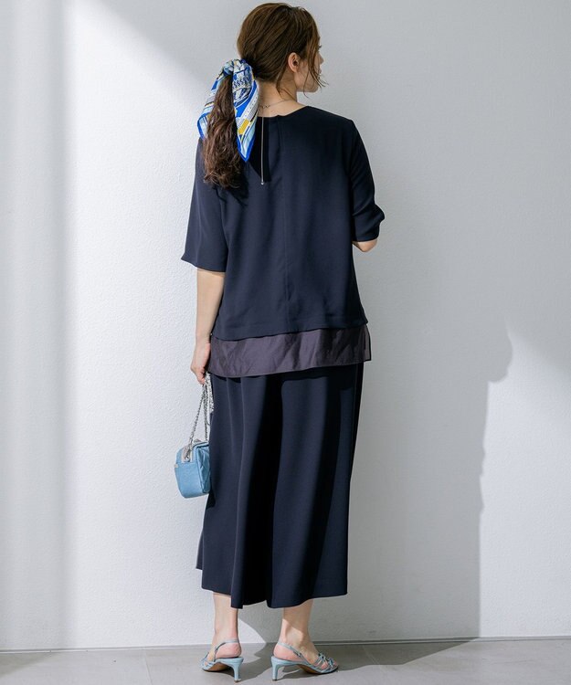 23区 L 【Lサイズ限定/吸水速乾/UVカット/接触冷感/】ストレッチジョーゼット ガウチョパンツ ネイビー系