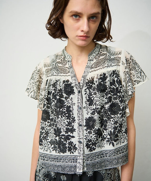 GRACE CONTINENTAL バンダナフレアスリーブブラウス ブラック