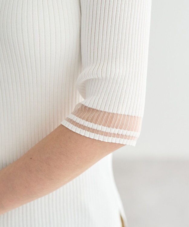 YECCA VECCA シアーMIX5分袖ニット Off White