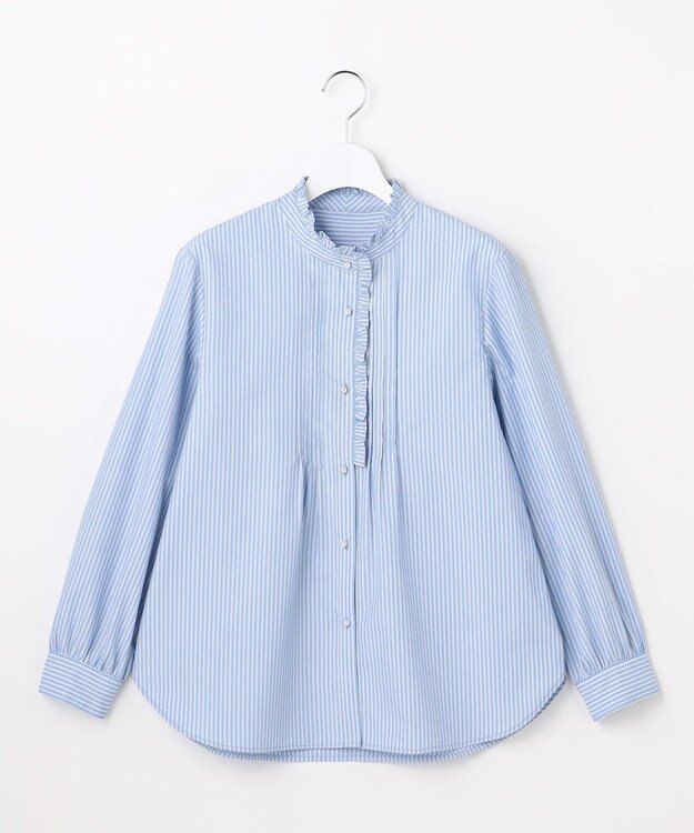 ANY SIS フリルスタンド シャツ ブルーストライプ