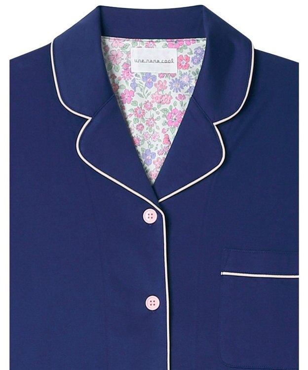 une nana cool 【綿100%】60/2 やわらか天竺 半袖開襟パジャマ MADE WITH LIBERTY FABRIC ネイビー