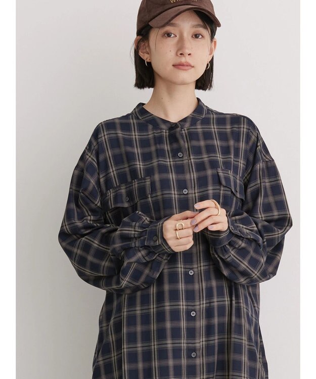 AMERICAN HOLIC イージーケアＷポケットシャツワンピース Check Navy