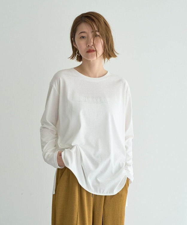 YECCA VECCA ラウンドヘム長袖ロゴTee Off White