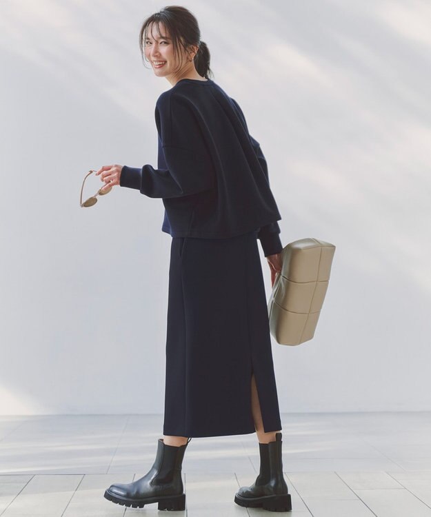 UNFILO BEAUTY FORM JERSEY キーネック トップス ネイビー