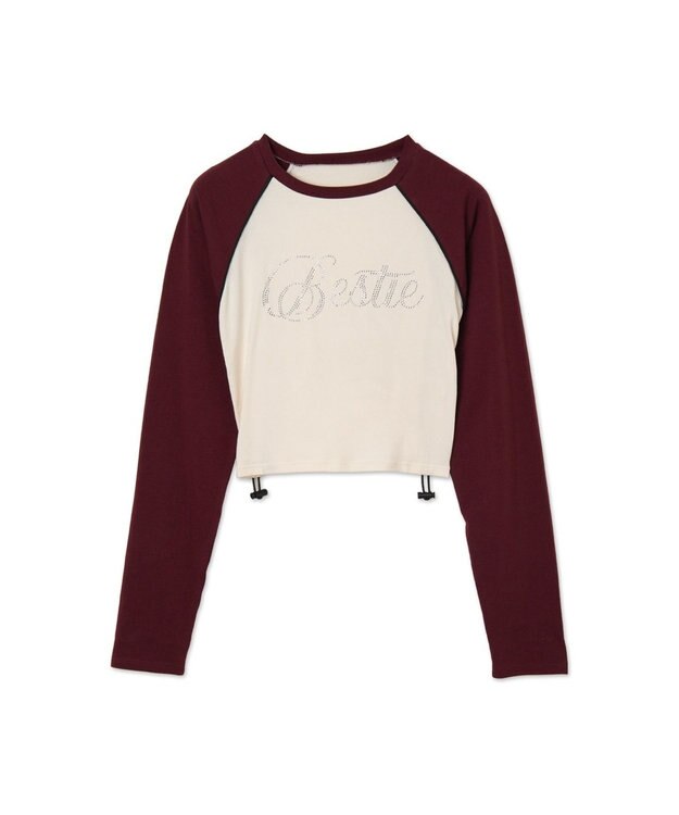 WEGO ラインストーンサイドドロストラグランロンT ワイン