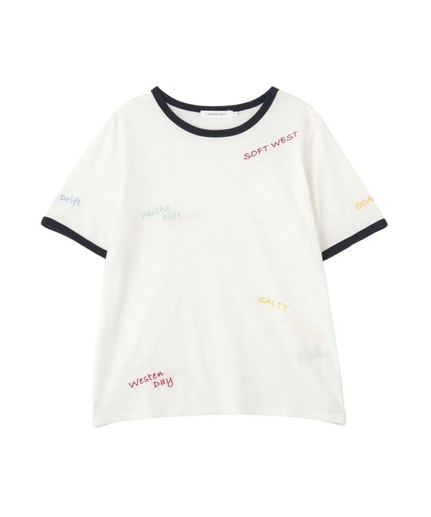 AMERICAN HOLIC ランダムロゴ刺繍リンガーTシャツ White