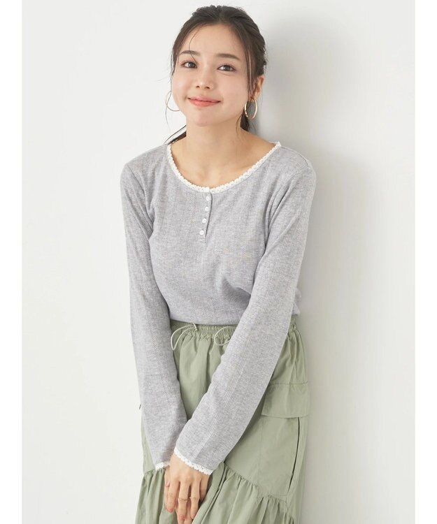 earth music&ecology アイレットジャガードタイトプルオーバー Gray Mixture