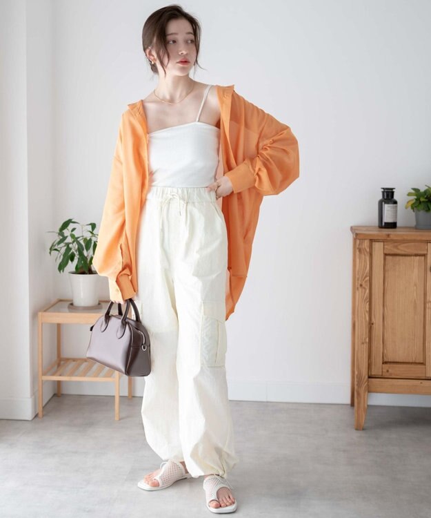 WEGO ボリュームスリーブシアーシャツ オレンジ