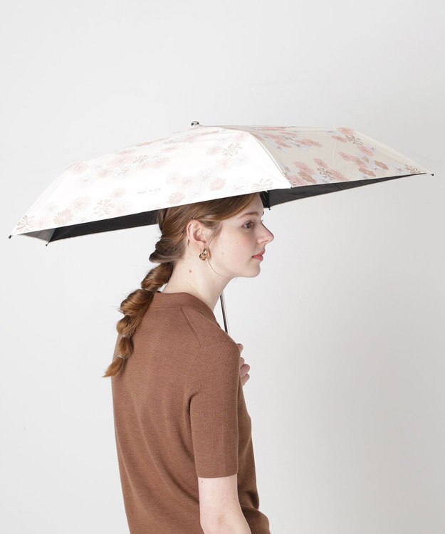 MOONBAT 【 遮光率100％/遮熱/UV/軽量】PAUL&JOE ACCESSOIRES(ポール&ジョー) 晴雨兼用日傘 クリザンテーム 総柄 花柄 折りたたみ傘 ホワイト