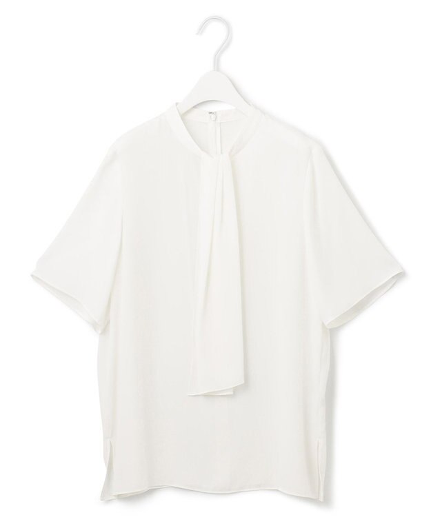 ICB 【洗える】BackSatinAmunzen 5分袖スカーフタイブラウス オフホワイト系