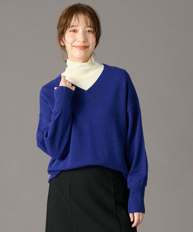 ANY 【手洗い可】イタリーヤーンウールカシミヤミックスＶネックプルオーバー ロイヤルブルー