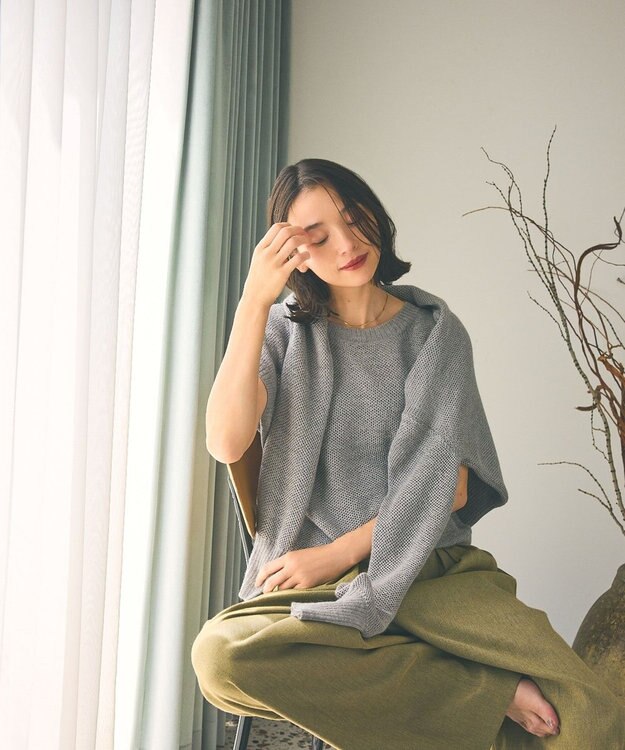 TOQUE 〈大草直子さんアドバイザー〉ベビーアルパカ×シルクハニカムニットフレンチトップス グレー