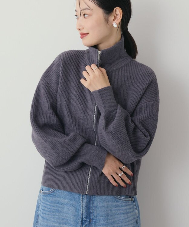 AMERICAN HOLIC ZIPハイネックカーディガン Charcoal Gray