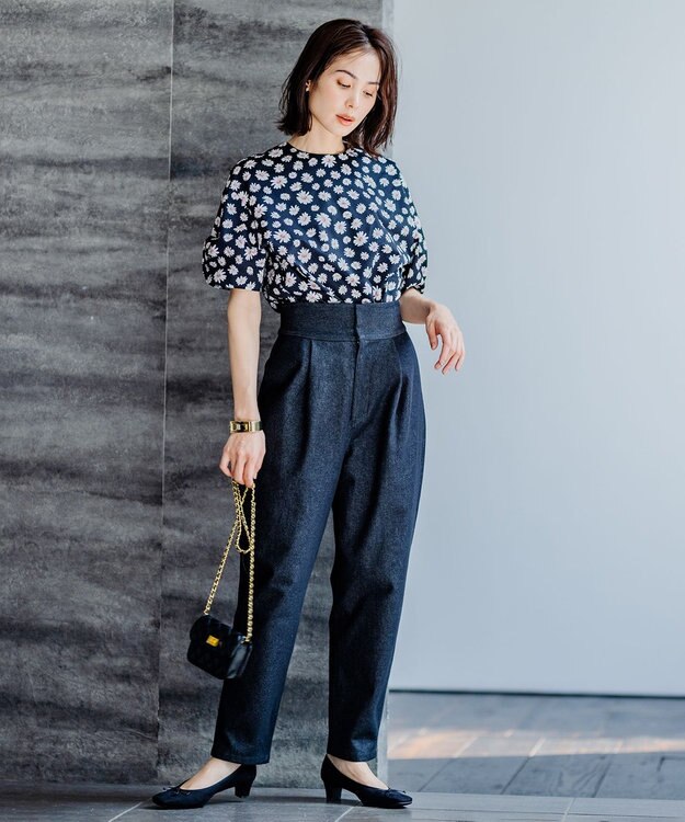 組曲 S 【組曲×setsuko sagittaire】ハイカウントストレッチプリント ブラウス ブラック系6