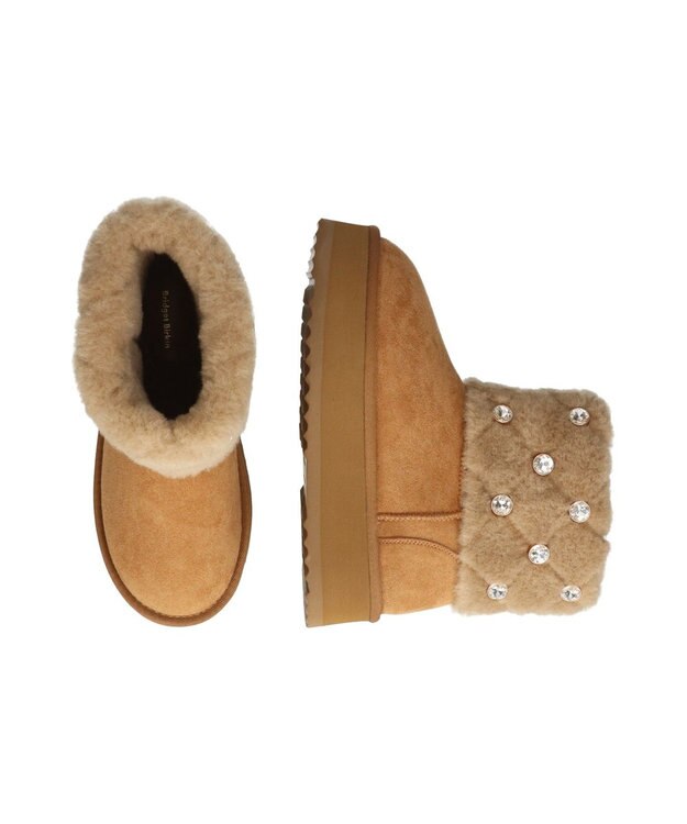 Bridget Birkin 【Bridget Birkin】キルティングビジュームートンブーツ ベージュスウェード