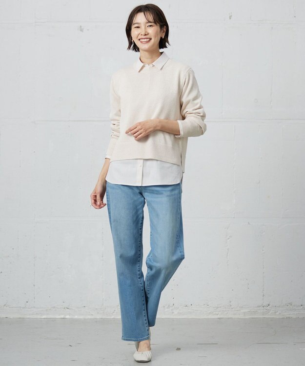 J.PRESS LADIES 【洗える】Reeves  Shine クルーネック ニット ベージュ系