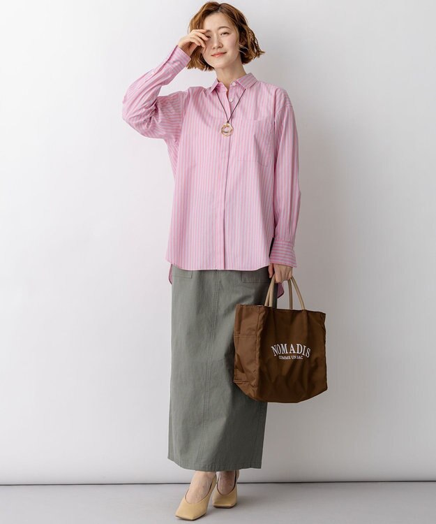 23区 【先行予約】CANCLINI シャーティング ルーズフィットシャツ ピンク×サックスストライプ